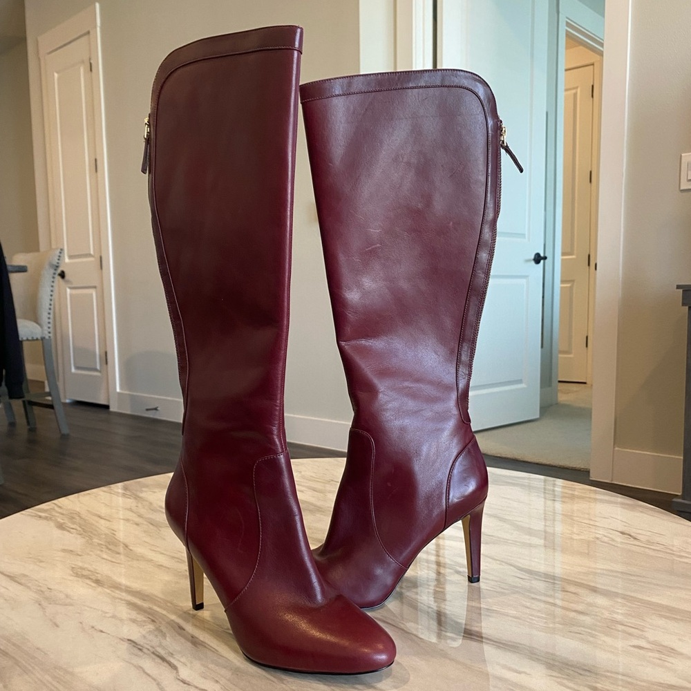 Nine West Red Leather Knee High Boots NWOT